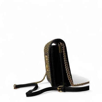 Pinko Black Quilted Love Bag 🖤✨ – Gold Stud Glam with Signature Elegance