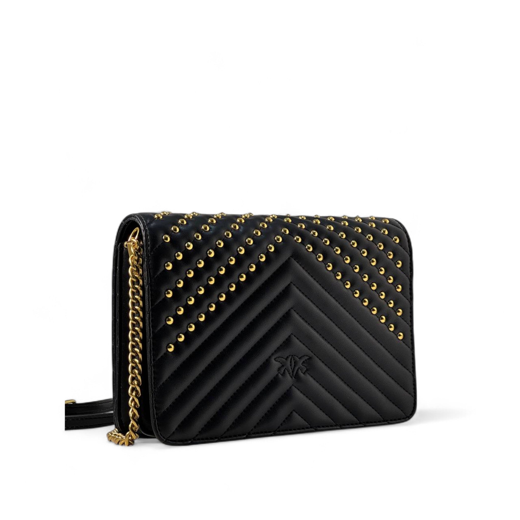 Pinko Black Quilted Love Bag 🖤✨ – Gold Stud Glam with Signature Elegance