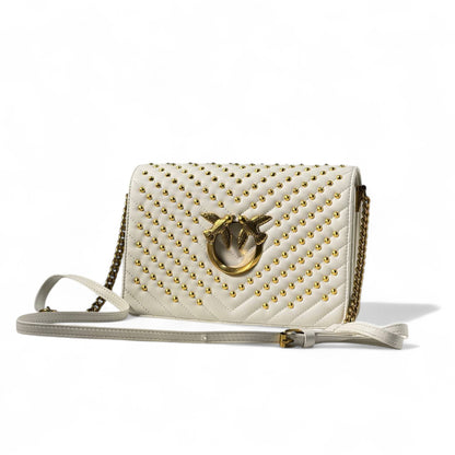 Pinko White Quilted Love Bag 🤍✨ – Golden Glamour in Every Stitch
