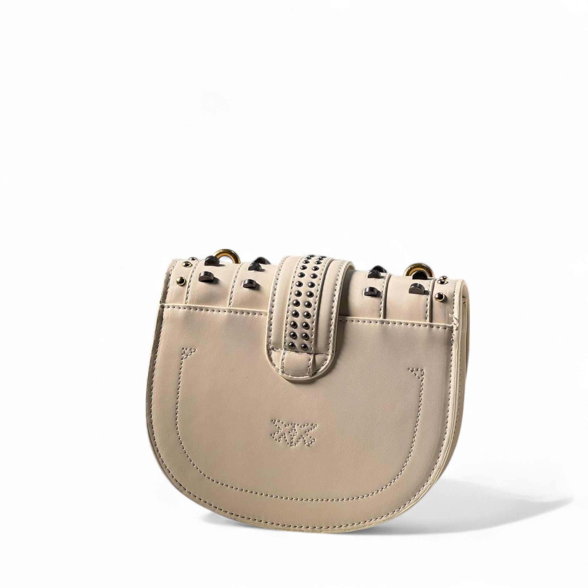 Pinko Ivory Studded Saddle Bag 🤍🐦 – Boho Luxe with Golden Edge