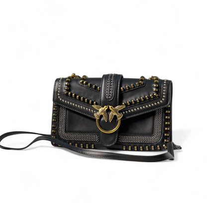 Pinko Black Whipstitch Love Bag 🖤✨ – Edgy Elegance with Gold Attitude
