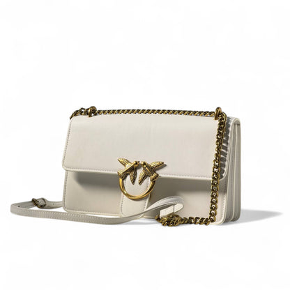 Pinko White Classic Love Bag 🤍✨ – Timeless Elegance with a Golden Touch