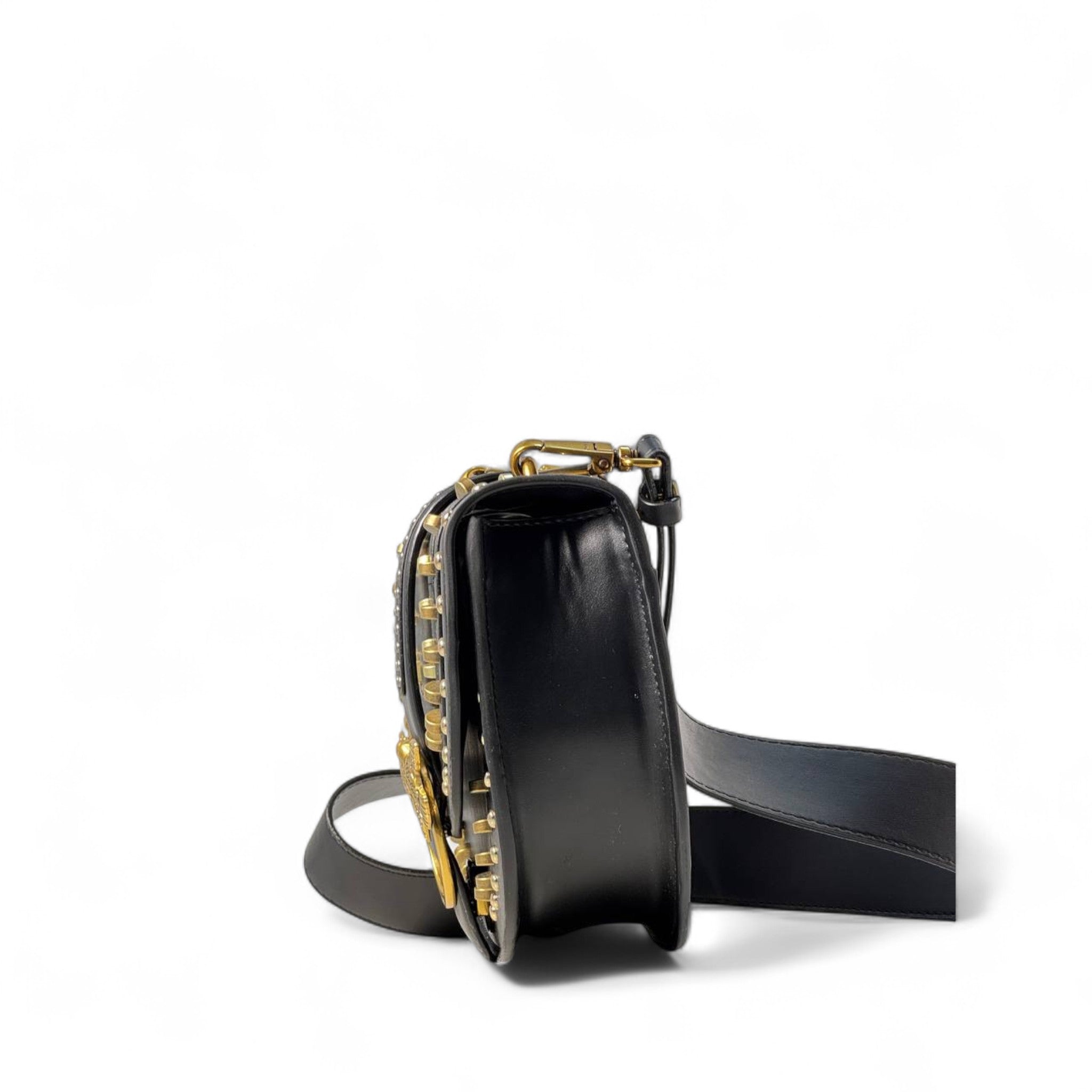 Pinko Black Studded Saddle Bag 🖤⚡ – Rock-Chic Power with Golden Edge