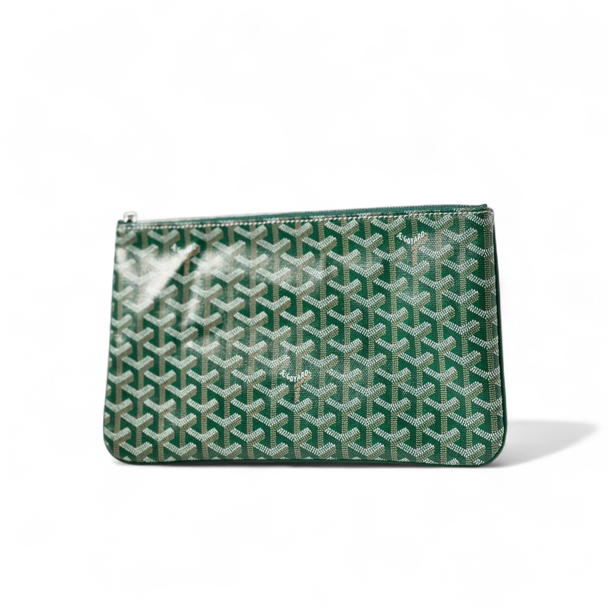Goyard Green Pouch – Classic Chevron Zip Clutch 💚✨