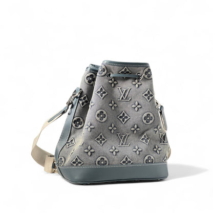 Louis Vuitton Monogram Denim Bucket Backpack – Grey & Blue Leather Trim 🖤🎒