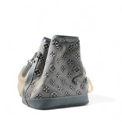 Louis Vuitton Monogram Denim Bucket Backpack – Grey & Blue Leather Trim 🖤🎒