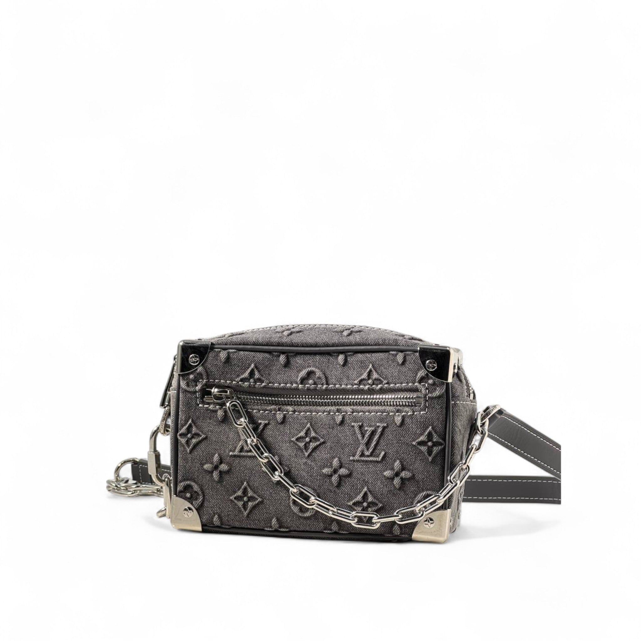 Louis Vuitton Mini Soft Trunk – Dark Grey Monogram Denim with Chain Detail 🖤🔗