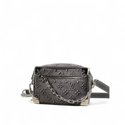 Louis Vuitton Mini Soft Trunk – Dark Grey Monogram Denim with Chain Detail 🖤🔗