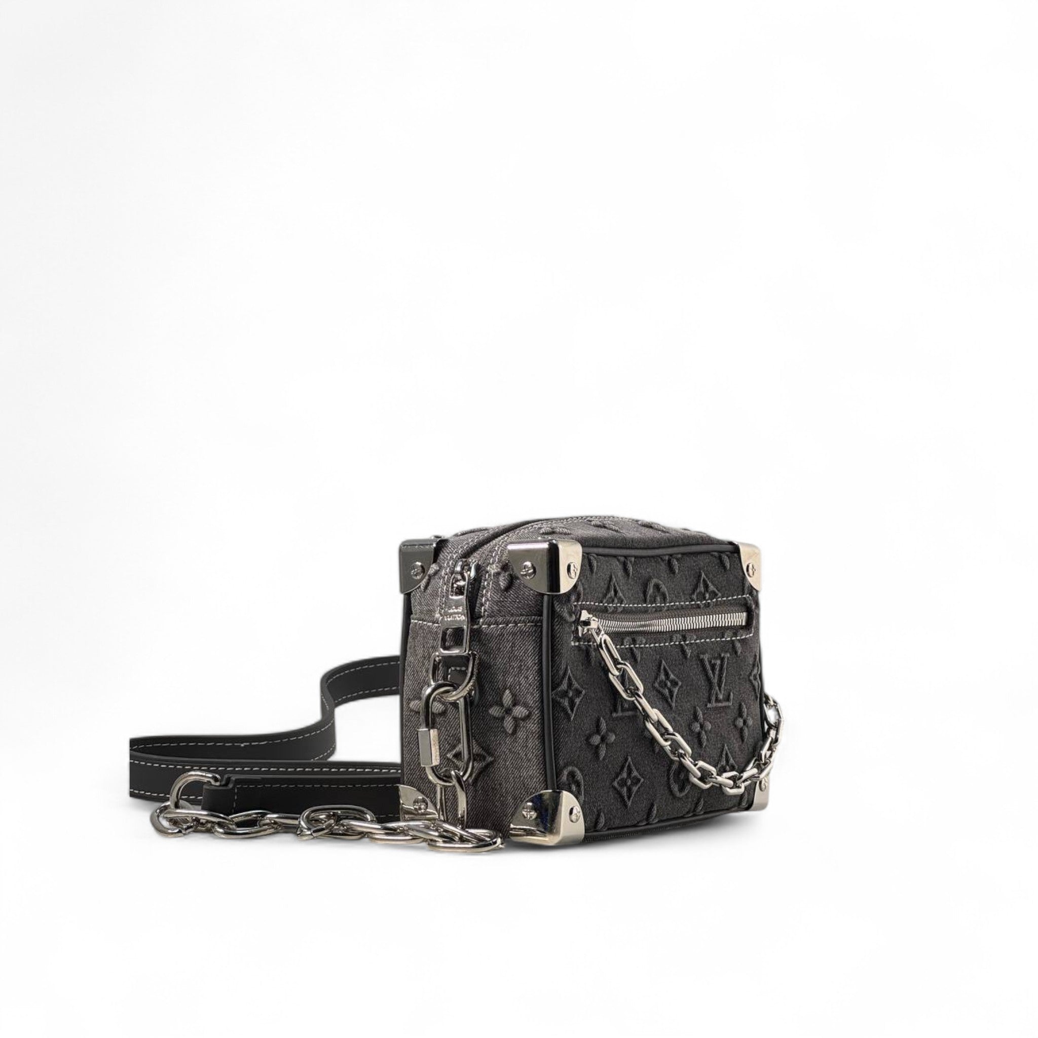 Louis Vuitton Mini Soft Trunk – Dark Grey Monogram Denim with Chain Detail 🖤🔗