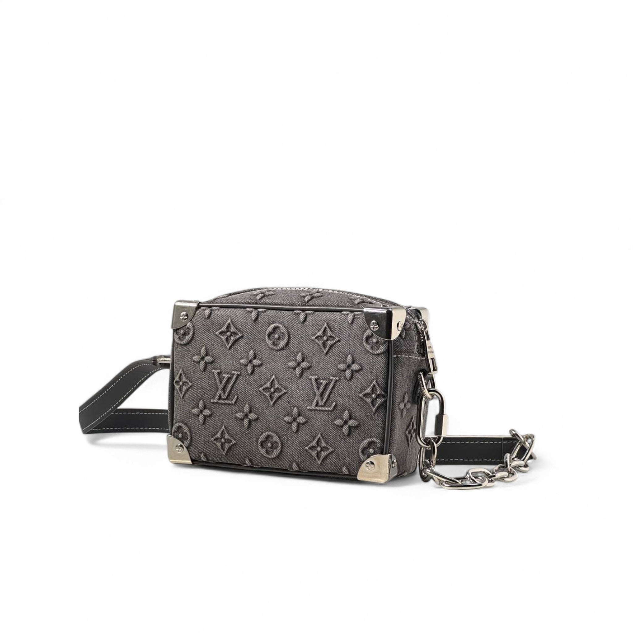 Louis Vuitton Mini Soft Trunk – Dark Grey Monogram Denim with Chain Detail 🖤🔗