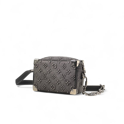 Louis Vuitton Mini Soft Trunk – Dark Grey Monogram Denim with Chain Detail 🖤🔗