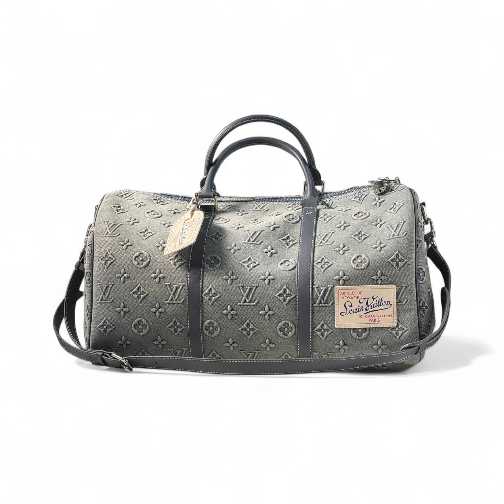 Louis Vuitton Keepall 55 – Monogram Denim with Paris Tag 🖤🧵