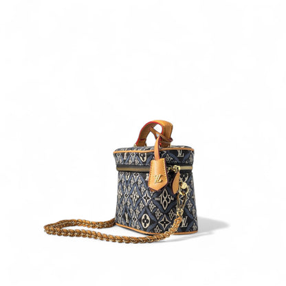 Louis Vuitton Vanity PM – Denim Jacquard Gold Chain 💙✨