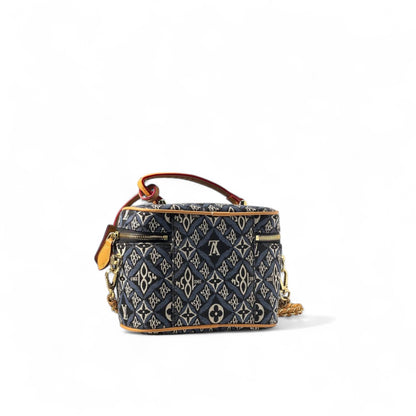 Louis Vuitton Vanity PM – Denim Jacquard Gold Chain 💙✨