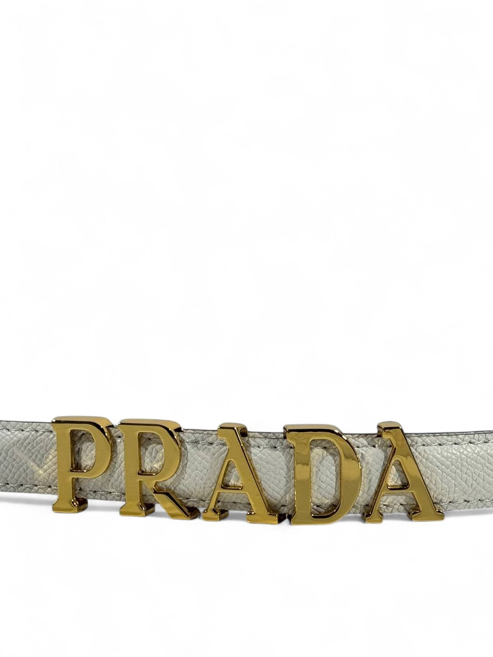 🤍 Prada White Leather Logo Belt – Gold Letter Buckle Luxury Accessory (105cm)