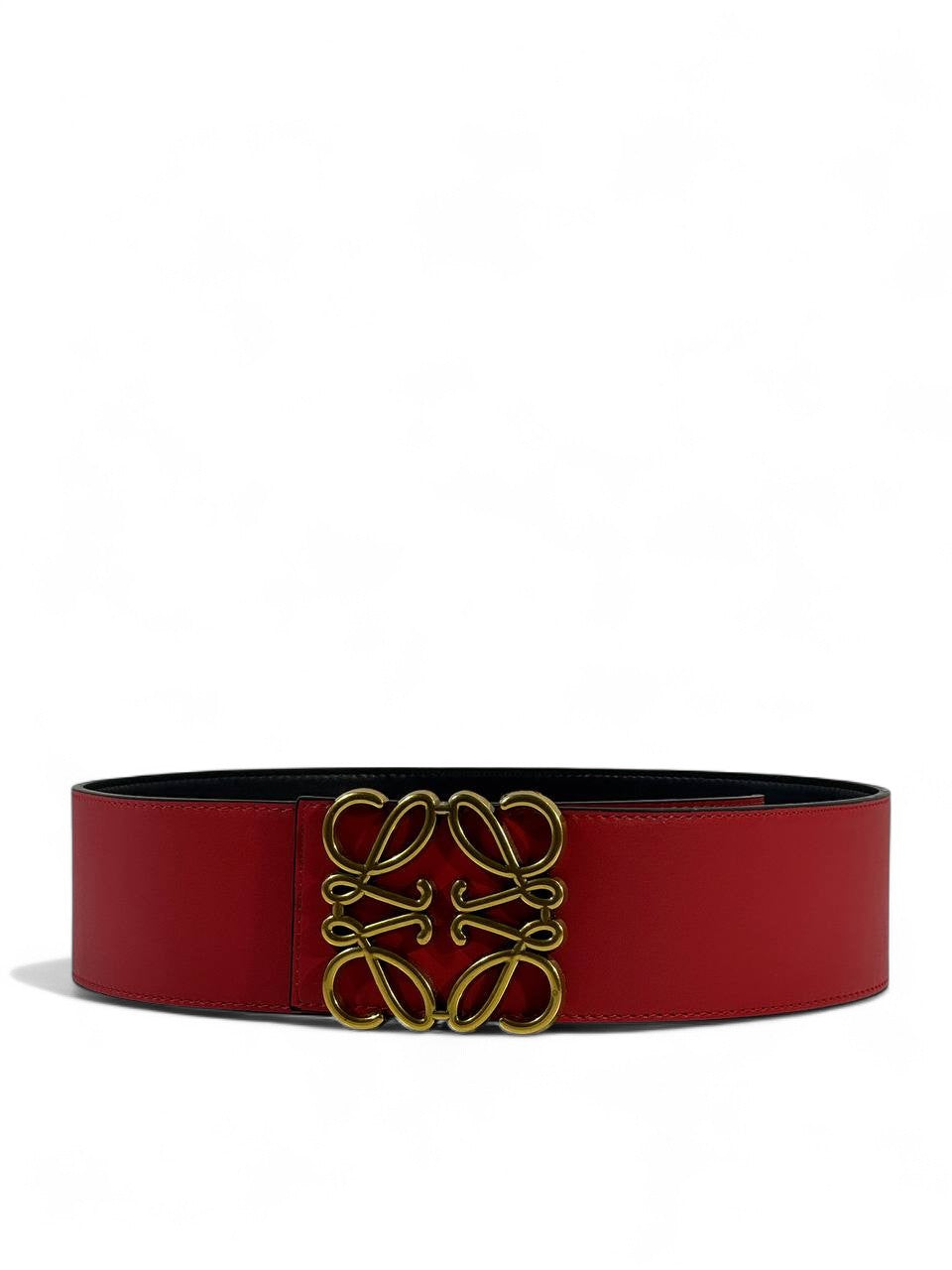 ❤️ Loewe Red Wide Leather Belt – Anagram Gold Buckle Luxury