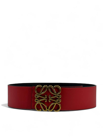 ❤️ Loewe Red Wide Leather Belt – Anagram Gold Buckle Luxury (110cm)