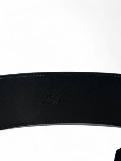 🖤 Dolce & Gabbana Black Leather Wide Belt – Ornate DG Gold Buckle (120cm)