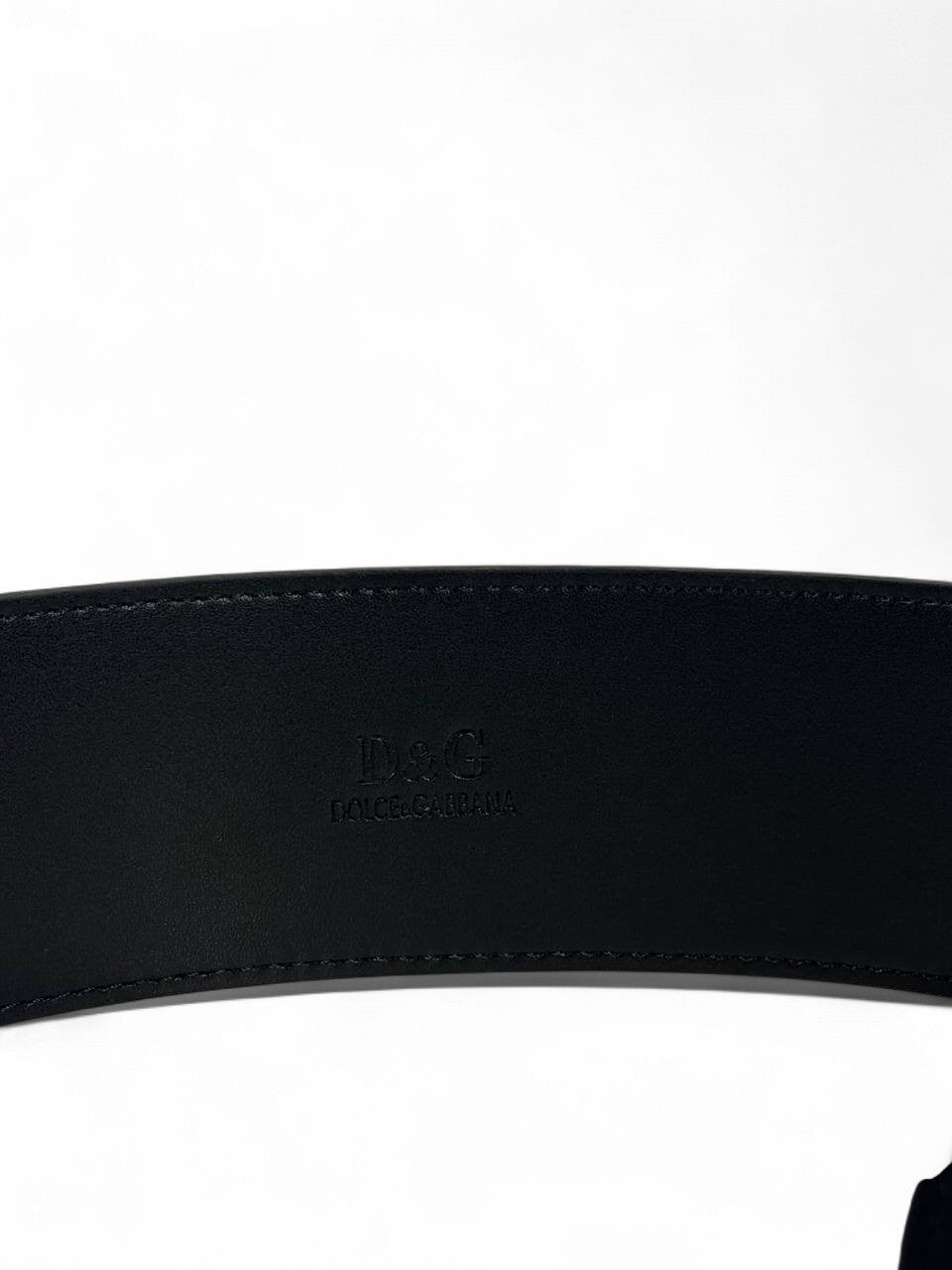 🖤 Dolce & Gabbana Black Leather Wide Belt – Ornate DG Gold Buckle (120cm)