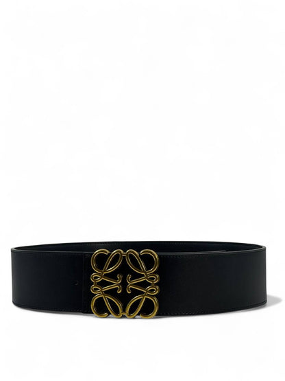 🖤 Loewe Black Wide Leather Belt – Iconic Anagram Gold Buckle (120cm)