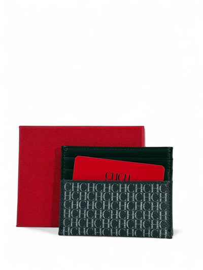 Carolina Herrera CH Monogram Leather Card Holder – Green with Red Gift Box