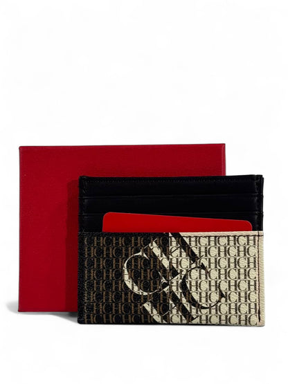 🤎 Carolina Herrera CH Monogram Card Holder – Two-Tone Beige & Brown with Oversized CH Logo