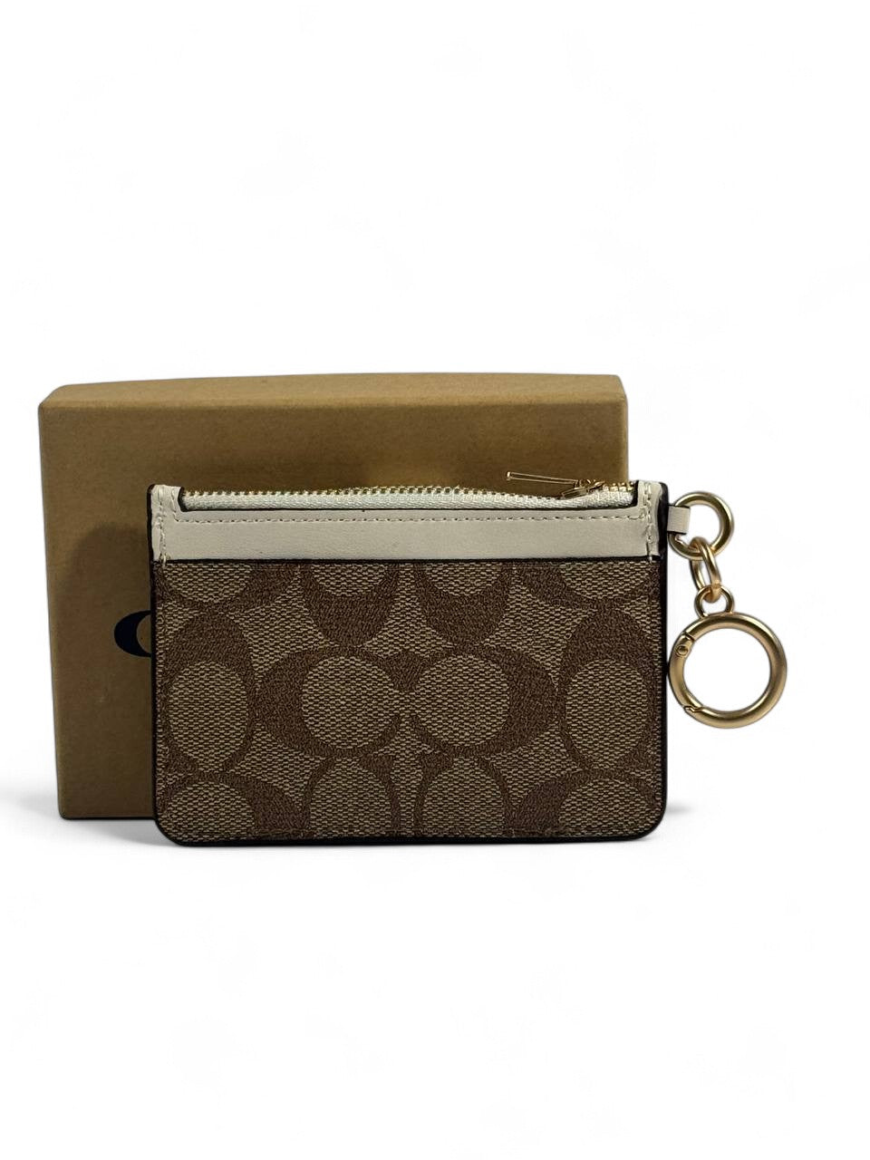 🤎 Coach Signature Canvas & Leather Keychain Wallet – Brown & Cream