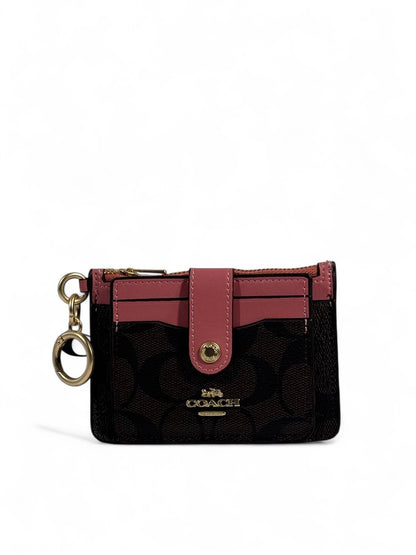 🖤💗 Coach Signature Canvas & Leather Keychain Wallet – Black & Pink