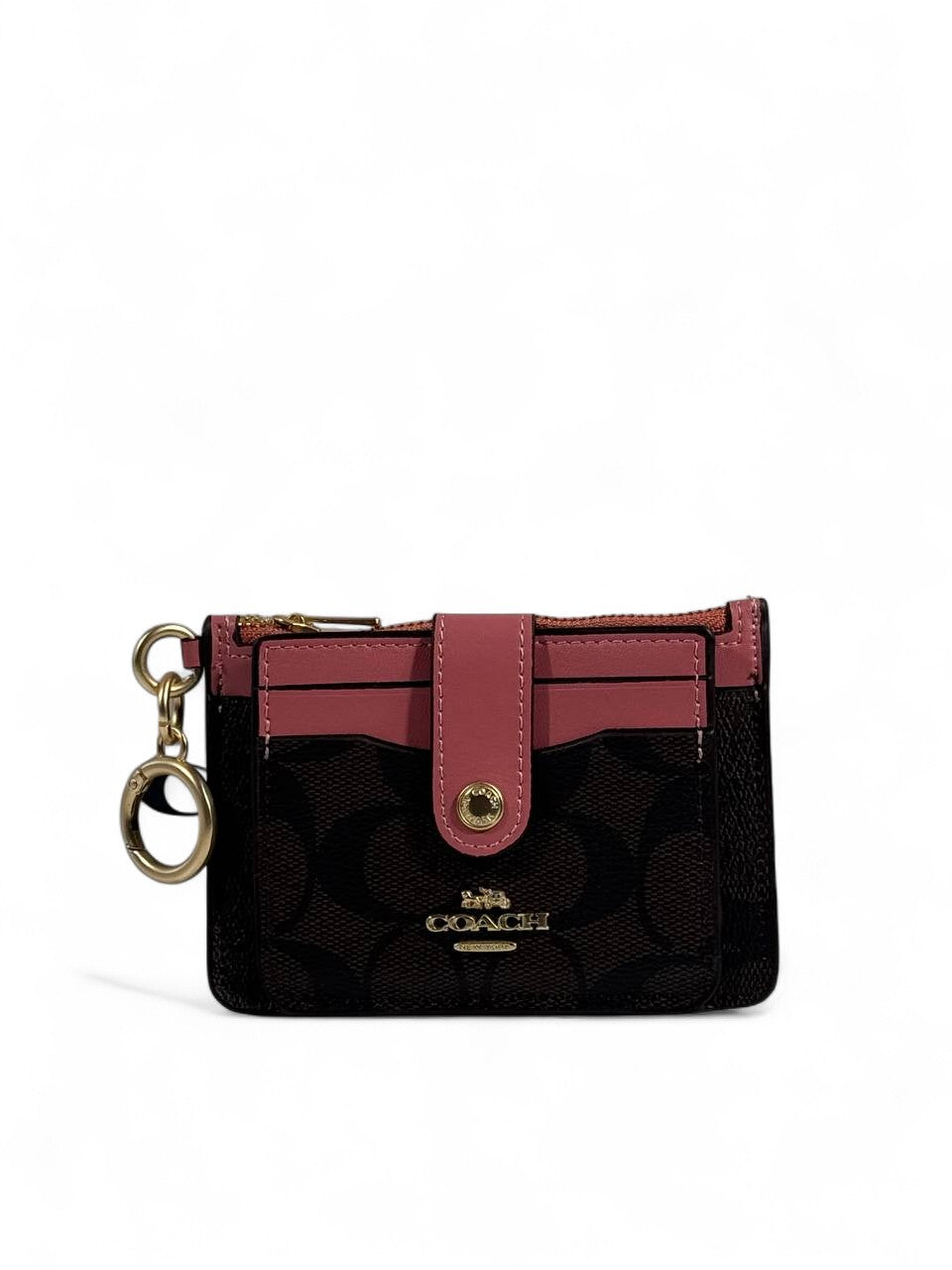 🖤💗 Coach Signature Canvas & Leather Keychain Wallet – Black & Pink