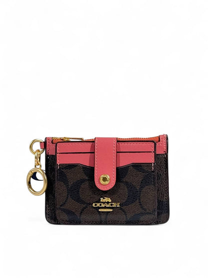 🖤💗 Coach Signature Canvas & Leather Keychain Wallet – Black & Pink