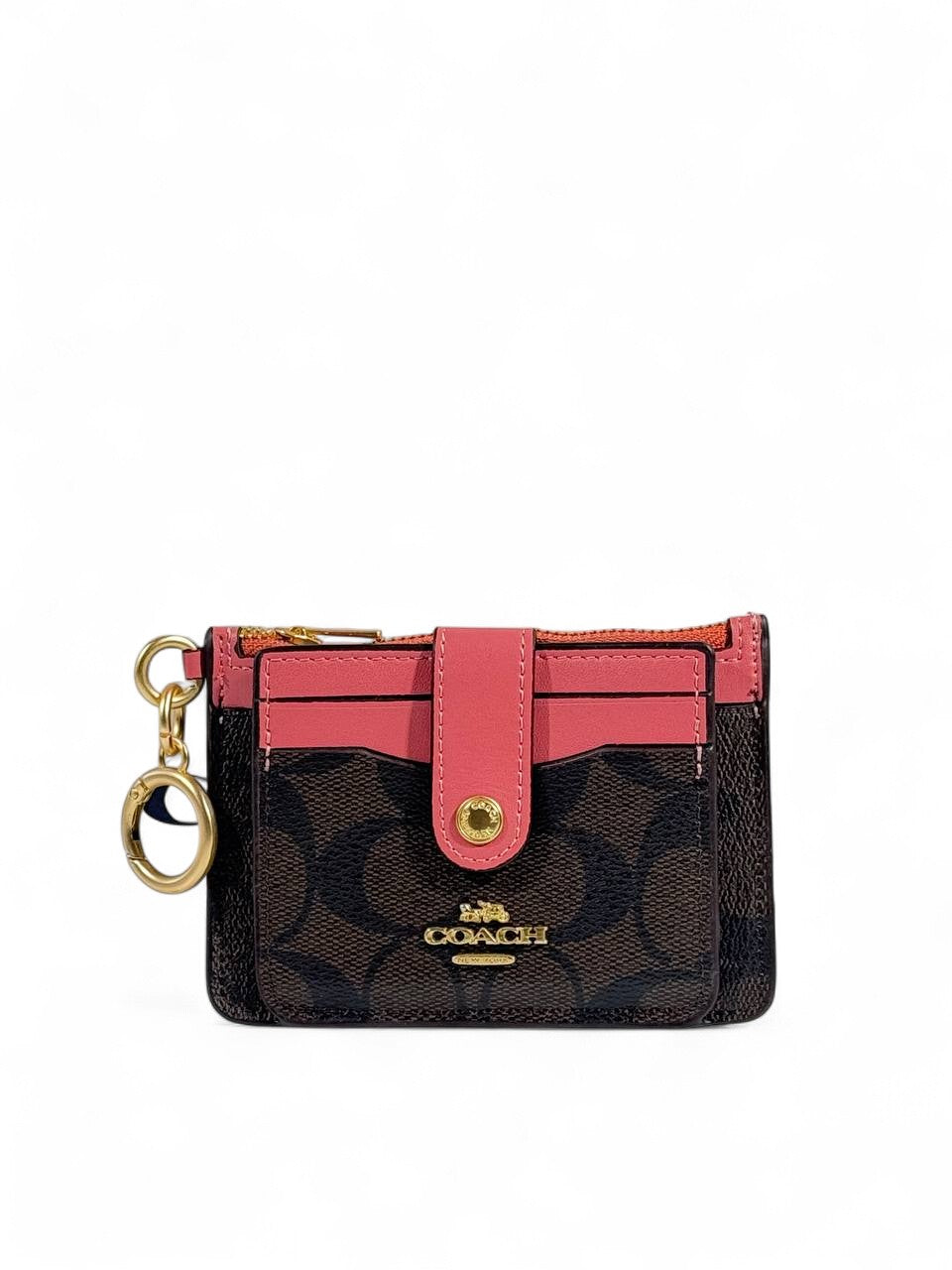 🖤💗 Coach Signature Canvas & Leather Keychain Wallet – Black & Pink