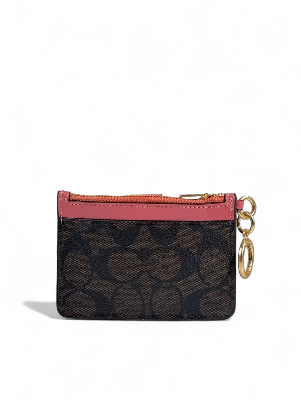 🖤💗 Coach Signature Canvas & Leather Keychain Wallet – Black & Pink