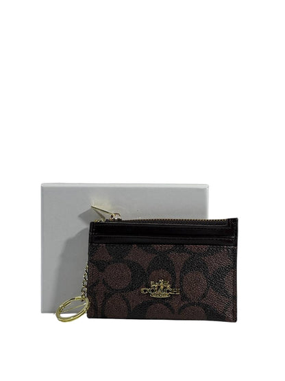 🤎 Coach Signature Canvas Keychain Zip Wallet – Brown