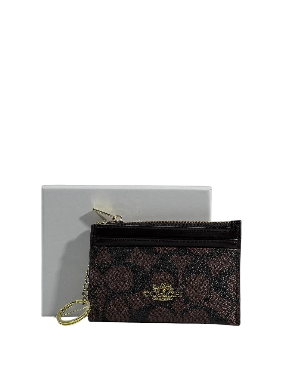 🤎 Coach Signature Canvas Keychain Zip Wallet – Brown