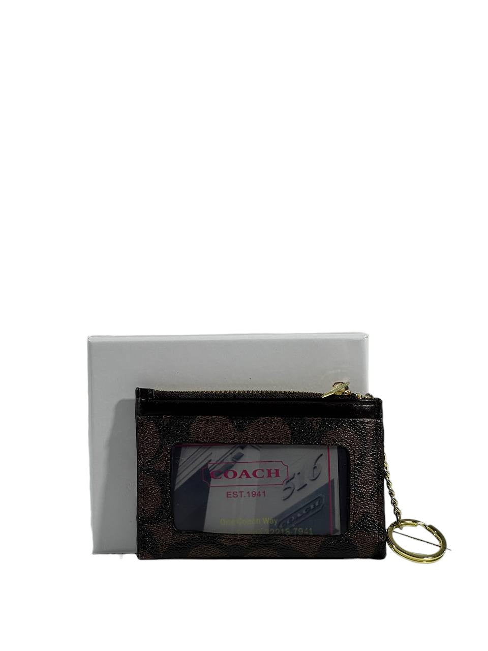 🤎 Coach Signature Canvas Keychain Zip Wallet – Brown