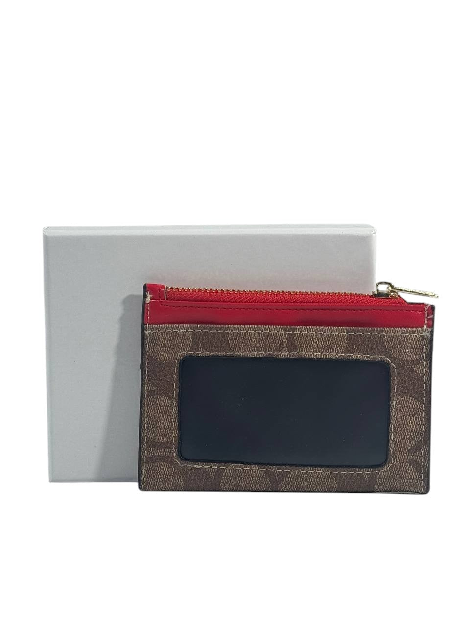 ❤️ Coach Signature Slim Cardholder – Brown & Red Trim