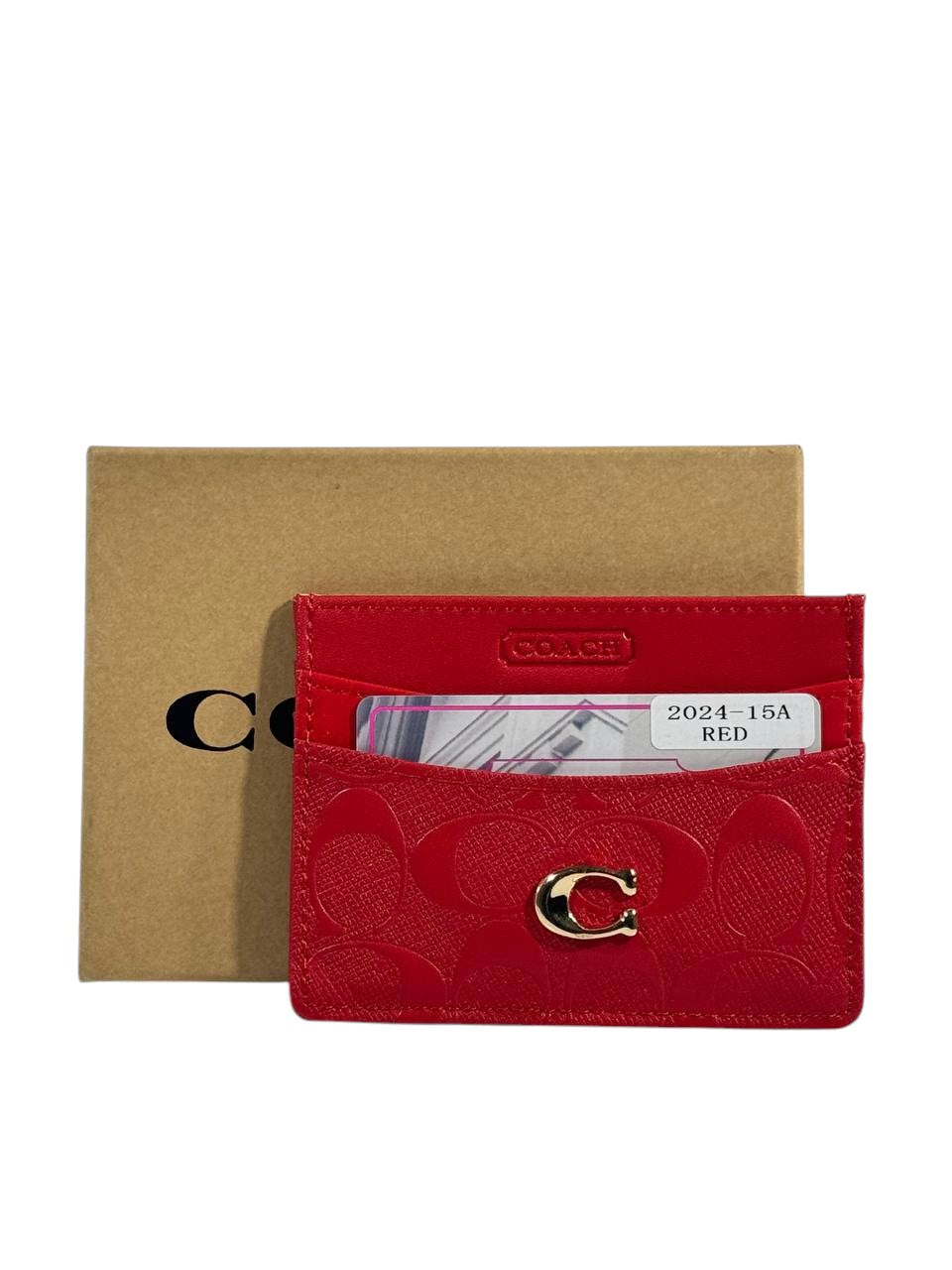 🔥 Coach Signature Slim Cardholder – Red with Gold "C"