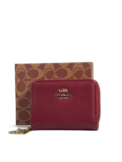 ❤️ Coach Burgundy Saffiano Leather Zip Wallet – Classic Elegance