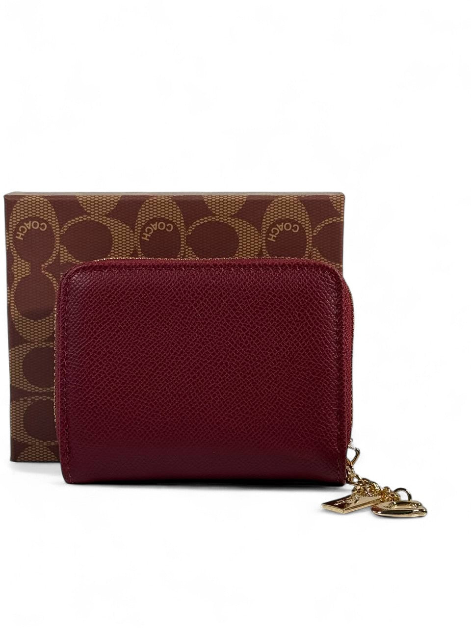 ❤️ Coach Burgundy Saffiano Leather Zip Wallet – Classic Elegance