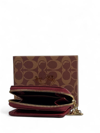 ❤️ Coach Burgundy Saffiano Leather Zip Wallet – Classic Elegance