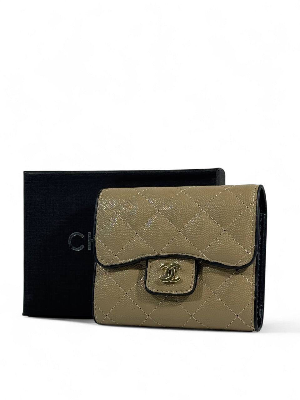 🤎 Chanel Quilted Beige Caviar Leather Wallet – Timeless Elegance
