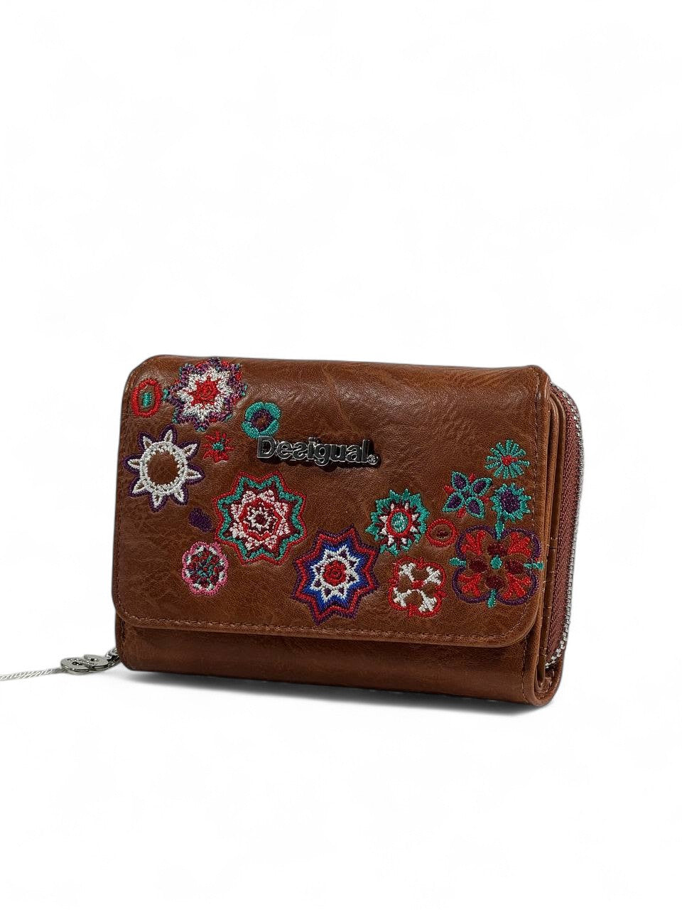 🌿 Desigual Brown Embroidered Floral Wallet – Earthy Boho Elegance