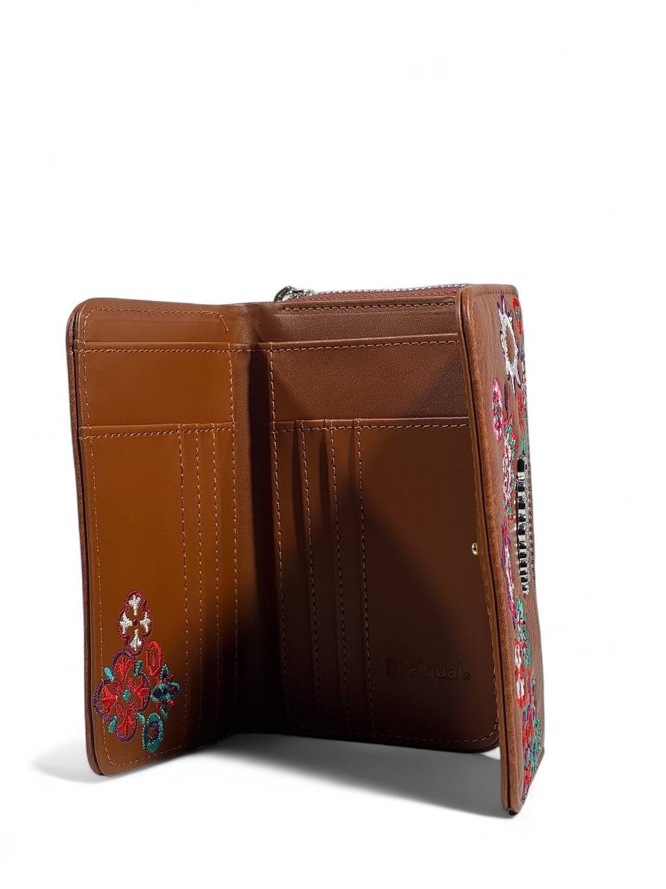 🌿 Desigual Brown Embroidered Floral Wallet – Earthy Boho Elegance
