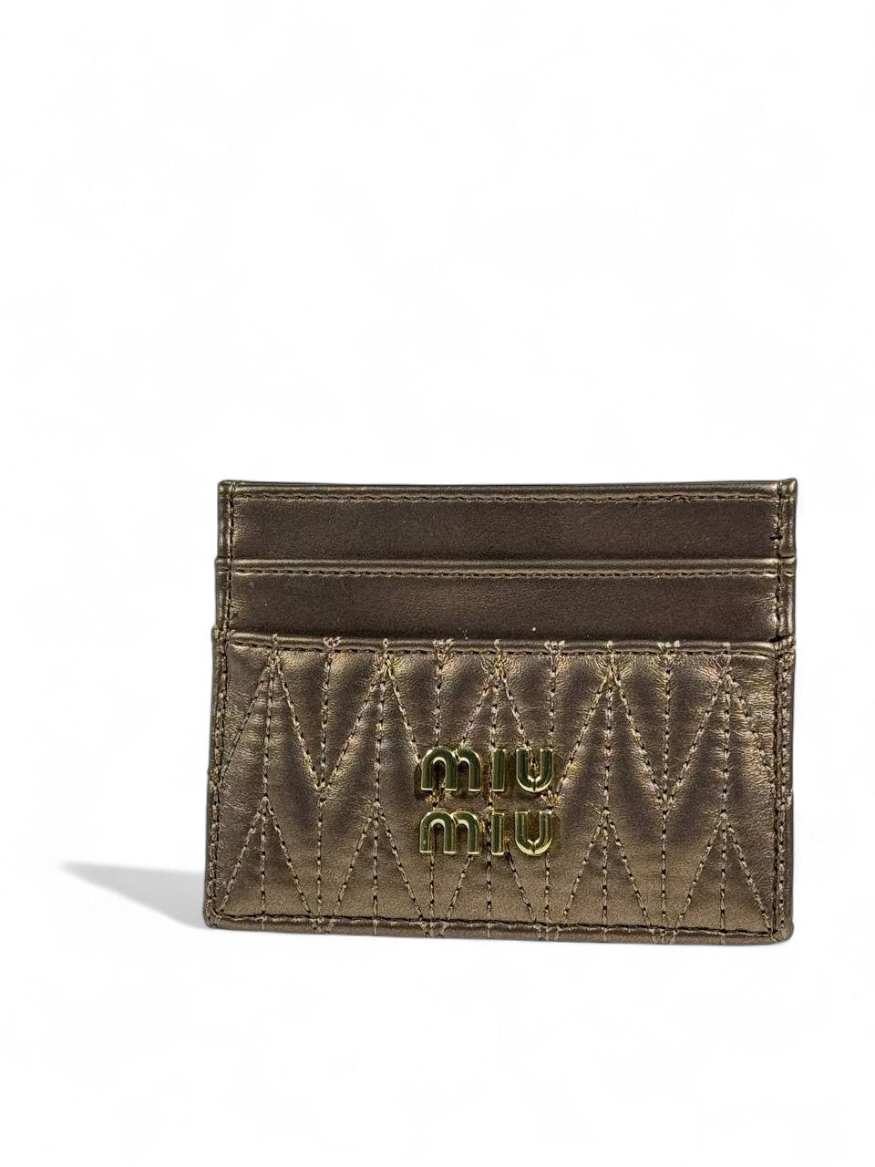 👜 Miu Miu Quilted Metallic Bronze Card Holder – Timeless Glam