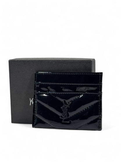 🖤 YSL Black Patent Leather Card Holder – Sleek Luxury