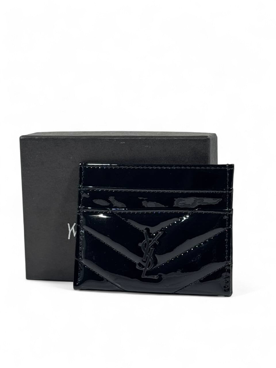 🖤 YSL Black Patent Leather Card Holder – Sleek Luxury
