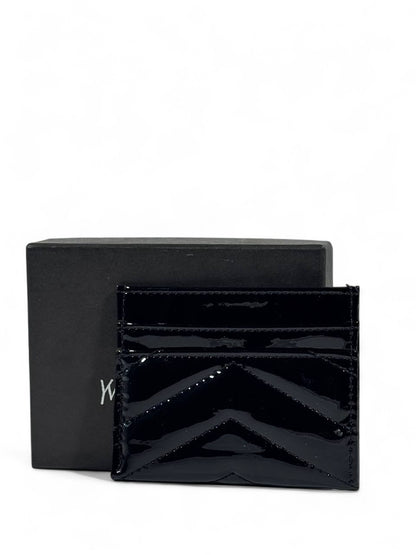 🖤 YSL Black Patent Leather Card Holder – Sleek Luxury