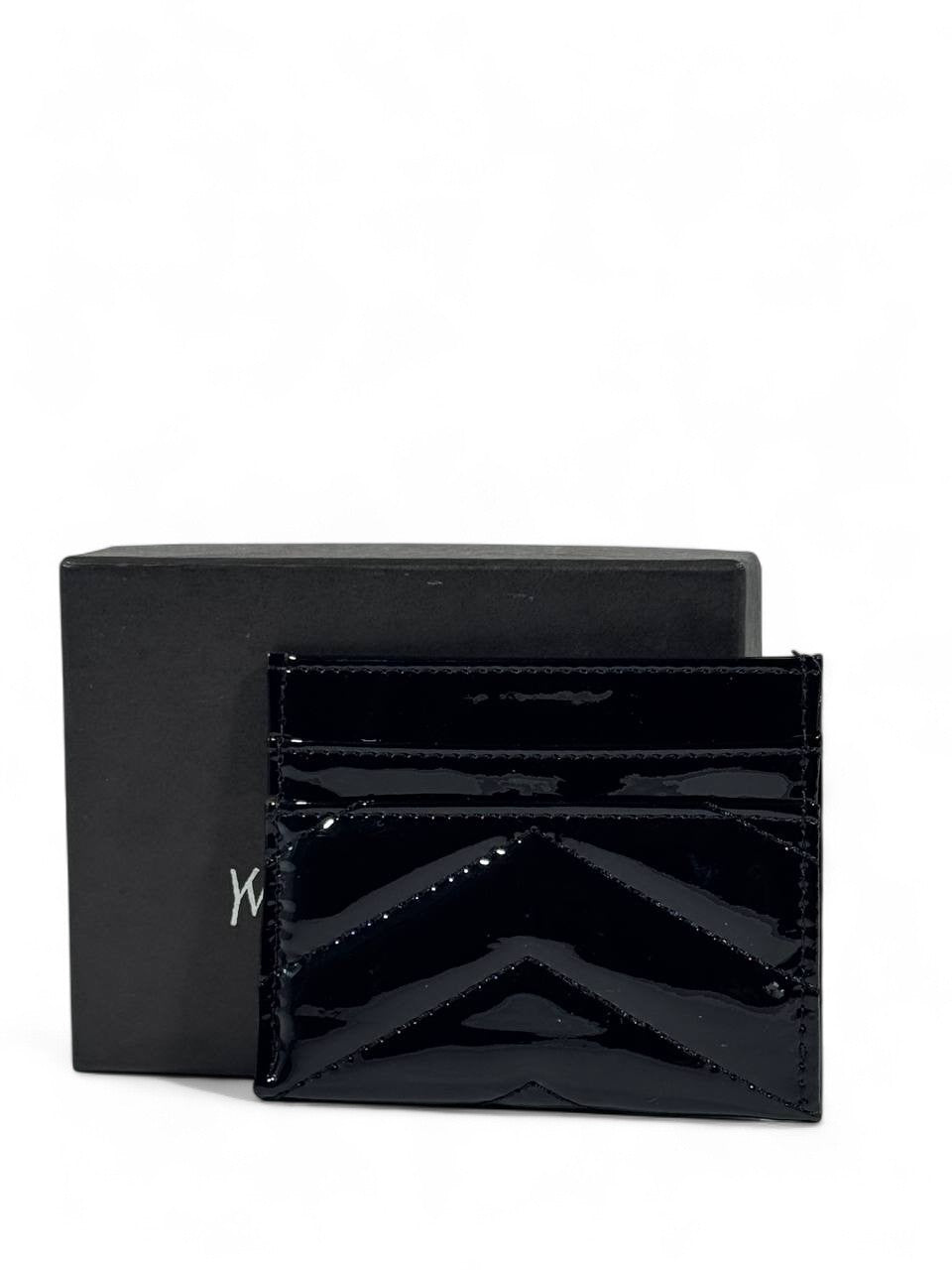 🖤 YSL Black Patent Leather Card Holder – Sleek Luxury