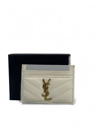🤍 YSL White Leather Card Holder – Iconic Parisian Elegance