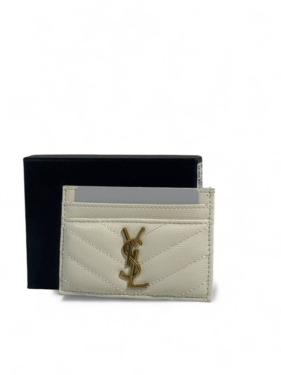 🤍 YSL White Leather Card Holder – Iconic Parisian Elegance